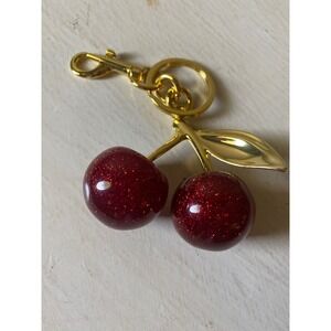 Cherry Keychain Charm Purse Bag Accessories Keyring Red Gold